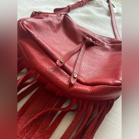 Lucky Brand Red Leather Fringe Crossbody Bag - Picture 2 of 13